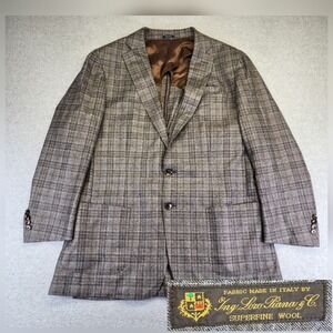 Peter Millar Blazer Jacket Mens 44L Loro Piana Wool Plaid Unconstructed Unlined